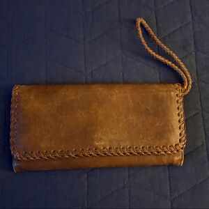 HOBO Rich Brown Leather Clutch Wallet with Zipper